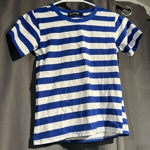 Kids Boys Royal Blue & White horizontal striped T-shirt, size L fits like an 8